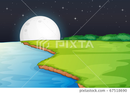 River side scene with big moon at night River side scene with big moon at night 67518690