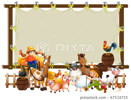 Canvas wooden frame template with animal farm set - Stock Illustration ...