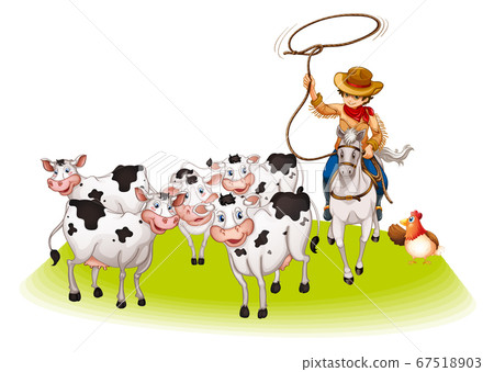 Group of domestic animals with cowboy isolated Group of domestic animals with cowboy isolated 67518903