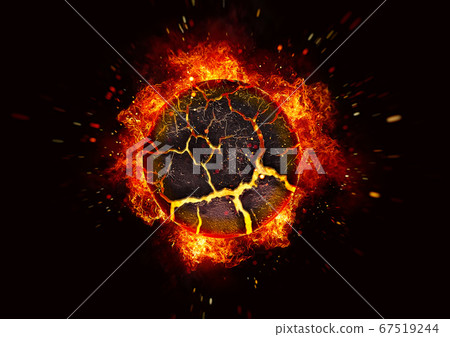 3D illustration of a circular flame illuminating the darkness 3D illustration of a circular flame illuminating the darkness 67519244