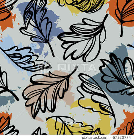 Botanical seamless pattern. Transparent leaves of a tree isolated. Sketch style plain drawing, vector floral background. Outline drawing. Botanical seamless pattern. Transparent leaves of a tree isolated. Sketch style plain drawing, vector floral background. Outline drawing. 67520774