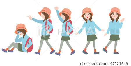 Outdoor style pose and facial expression variation of young woman 67521249