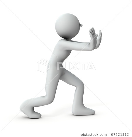 A character that pushes back with all his might. 3D rendering. 67521312
