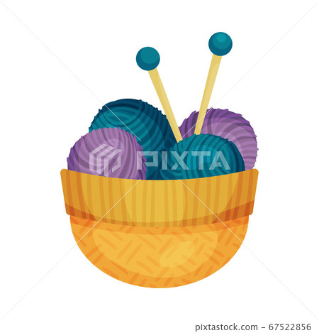 Wool Ball with Knitting Needle or Knitting Pin in Basket as Needlework Tools Vector Illustration Wool Ball with Knitting Needle or Knitting Pin in Basket as Needlework Tools Vector Illustration 67522856