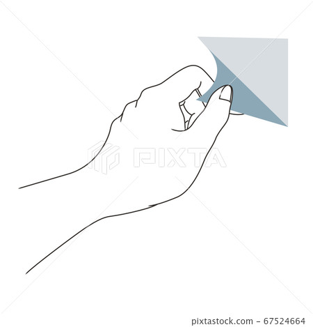 A part image of the left hand where a woman peels off the seal 67524664