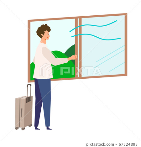 [新旅行禮儀]一名經常通風的男子的插圖伴隨GoTo旅行運動的插圖 67524895
