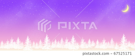 New moon and trees floating in the starry sky 67525171