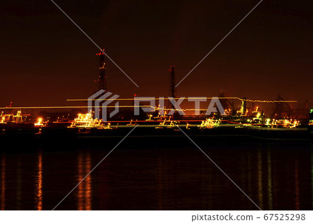 Night view of the Fukuyama Steel Works from Shiraishi Island in the Seto Inland Sea 67525298