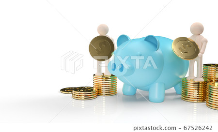 The blue piggy bank and wood figure hold gold coins for business content 3d rendering. The blue piggy bank and wood figure hold gold coins for business content 3d rendering. 67526242