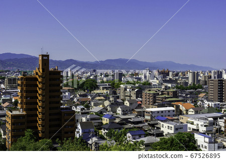 Dogo Onsen, Matsuyama City, Ehime Prefecture, overlooking the south side of Matsuyama City from Dogo Park 67526895