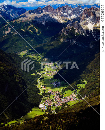 Aerial view of Campitello di Fassa, a comune in 67526905