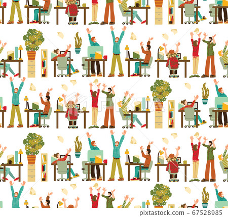Happy Caucasian White People Rejoices Office Seamless Pattern Happy Caucasian White People Rejoices Office Seamless Pattern 67528985
