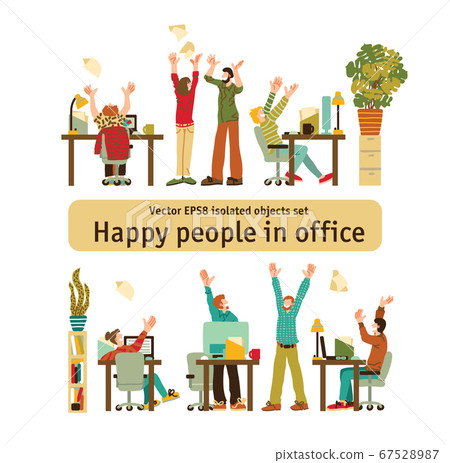 Happy Office Caucasian White People Rejoices Isolated Objects Happy Office Caucasian White People Rejoices Isolated Objects 67528987