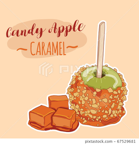 Hand Drawn Full Color Colorful Candy Green Apple Caramel Toffee Sweet Dessert Hand Drawn Full Color Colorful Candy Green Apple Caramel Toffee Sweet Dessert 67529681
