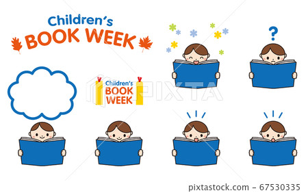 男孩讀一本書的面部表情變化 67530335