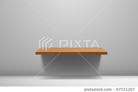 wooden shelf in the white studio room 67531207