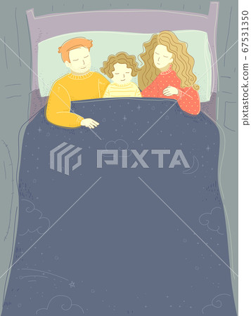 Family Asleep Bed Kid Boy Middle Illustration 67531350