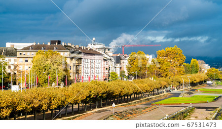 View of Mainz from the Rhine river in Germany 67531473