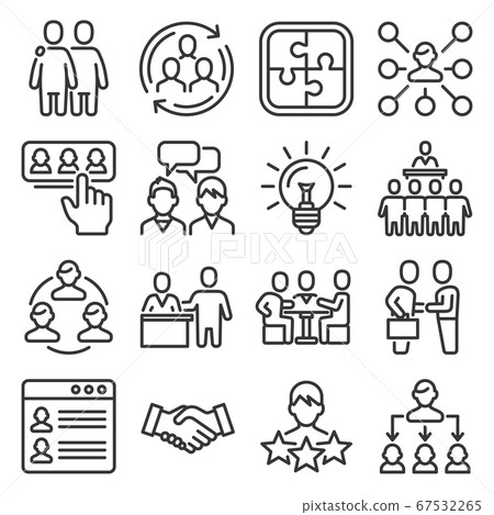 People Communication, Collaboration and Relationship Icons Set. Line Style Vector 67532265