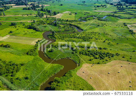 Aerial view of meander of the Wieprz river 67533118