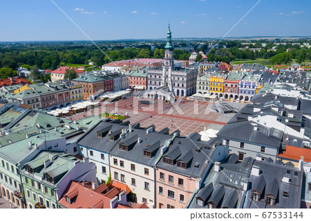 Zamosc, Poland. Aerial view of old town and city main square 67533144