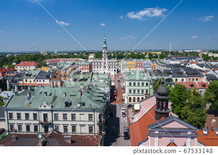 Zamosc, Poland. Aerial view of old town and city main square 67533148
