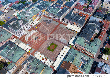 Zamosc, Poland. Aerial view of old town and city main square 67533150