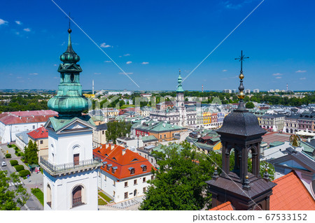Zamosc, Poland. Aerial view of old town and city main square 67533152
