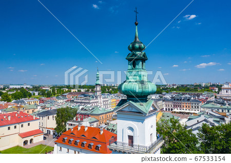 Zamosc, Poland. Aerial view of old town and city main square 67533154