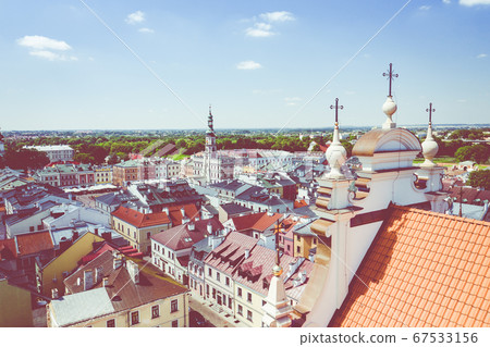 Zamosc, Poland. Aerial view of old town and city main square 67533156
