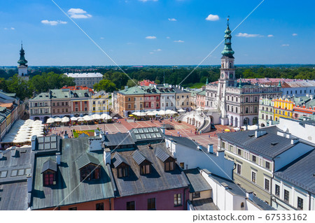 Zamosc, Poland. Aerial view of old town and city main square Zamosc, Poland. Aerial view of old town and city main square 67533162