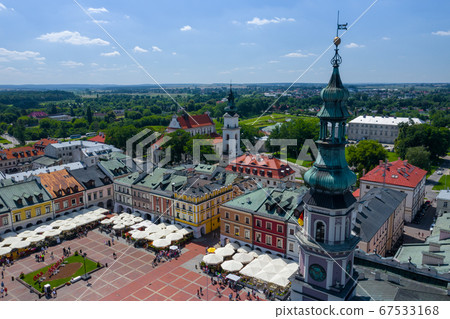 Zamosc, Poland. Aerial view of old town and city main square Zamosc, Poland. Aerial view of old town and city main square 67533168