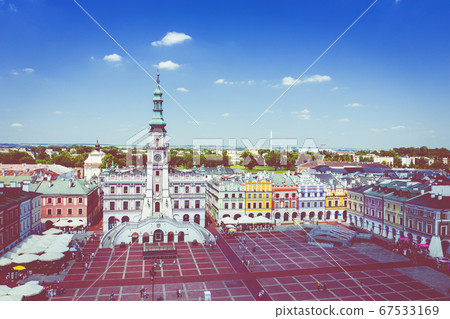 Zamosc, Poland. Aerial view of old town and city main square Zamosc, Poland. Aerial view of old town and city main square 67533169