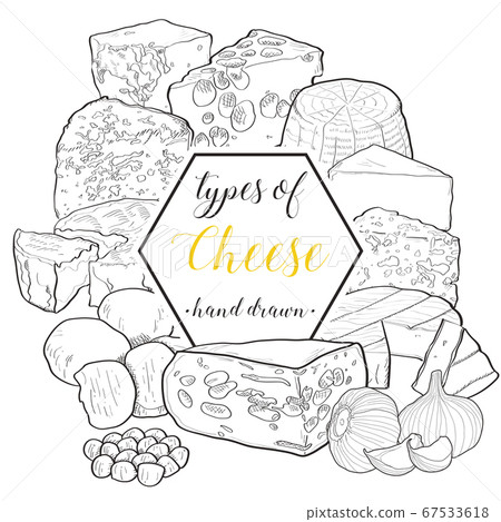 Hand drawn types of cheese vector banner for restaurants Hand drawn types of cheese vector banner for restaurants 67533618