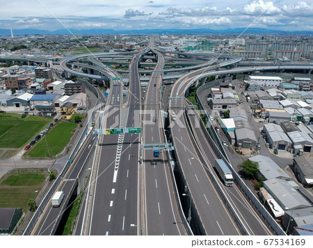 Aerial view of highway viaduct 67534169