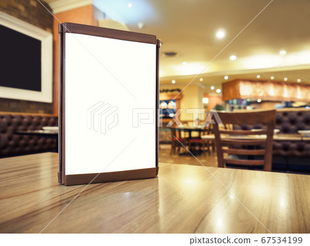 Mock up Menu frame on Table restaurant cafe interior 67534199