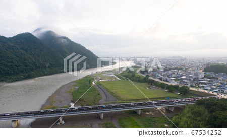 Gifu City Nagara River Kinkazan area flooding scenery Gifu City Nagara River Kinkazan area flooding scenery 67534252