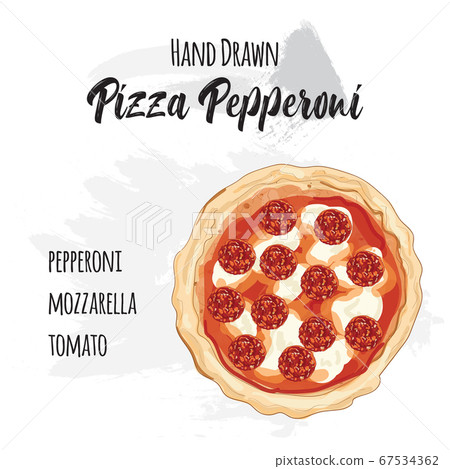 Hand drawn colorful pizza Pepperoni with ingredients Hand drawn colorful pizza Pepperoni with ingredients 67534362
