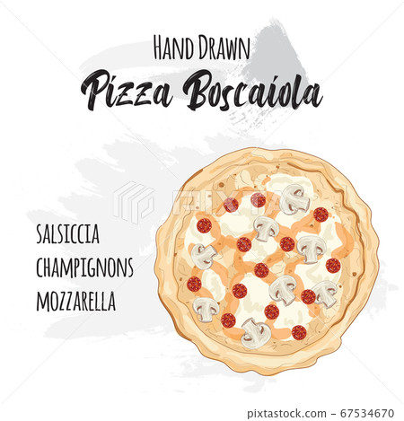 Hand drawn colorful pizza Boscaiola with ingredients 67534670