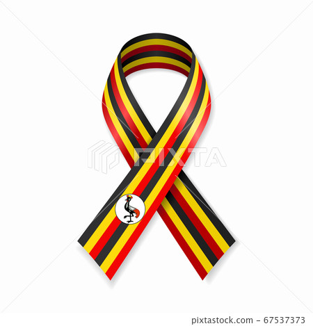 Ugandan flag stripe ribbon on white background. Vector illustration. 67537373