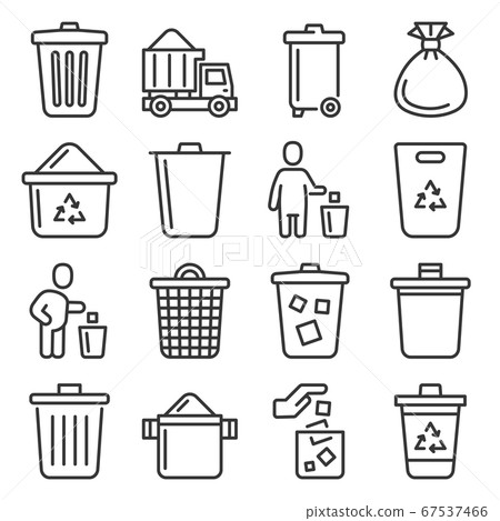 Garbage Icons Set on White Background. Line... - Stock Illustration ...