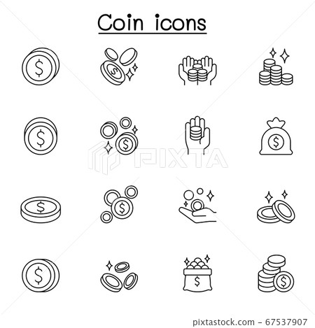 Coin icon set in thin line style 67537907