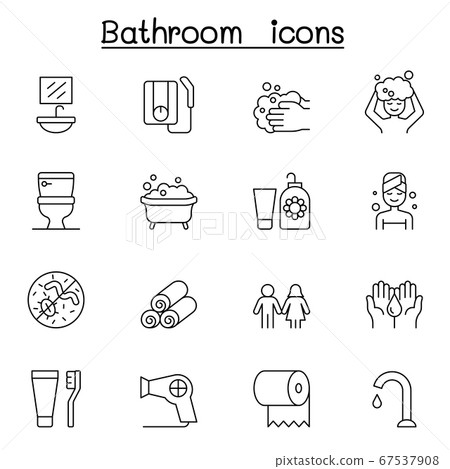 bathroom icon set in thin line style 67537908