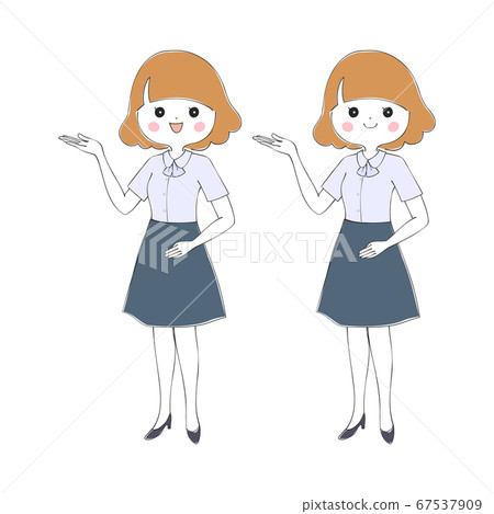 A woman wearing a short-sleeved blouse and skirt uniform and posing 67537909