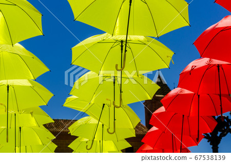 Colourful umbrellas urban street decoration. Colourful umbrellas urban street decoration. 67538139