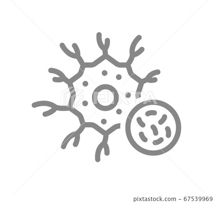 Nerve cell with bacteria line icon. Disease neuron, infectious neural tissue symbol 67539969