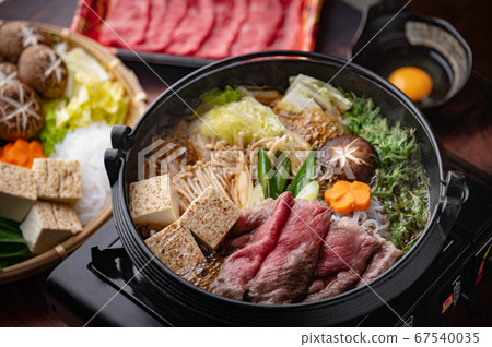 Electric aluminum sukiyaki pot Stock Photo