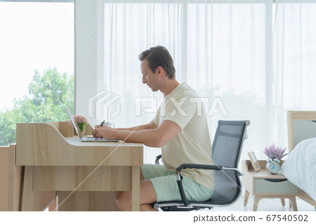 Happy smiling business blonde man. Freelance Happy smiling business blonde man. Freelance 67540502
