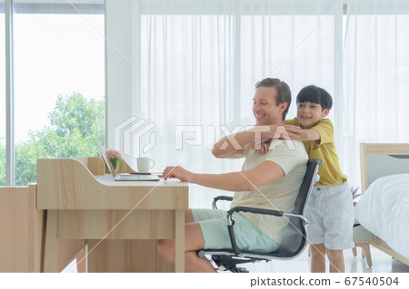 Smiling business blonde, man. Freelance working 67540504