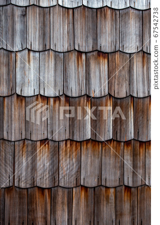 Beautiful wood shingles of traditional houses on Chiloe Island in Chile 67542738